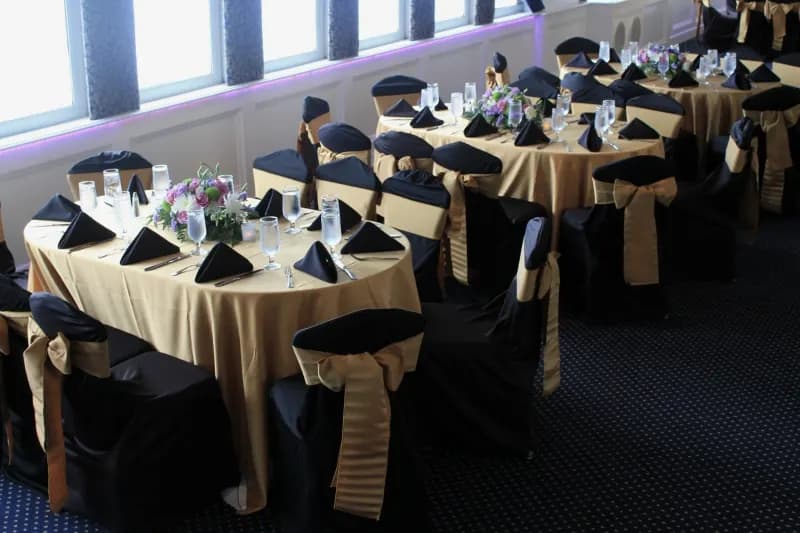 Formal dining salon prepared for a dinner cruise